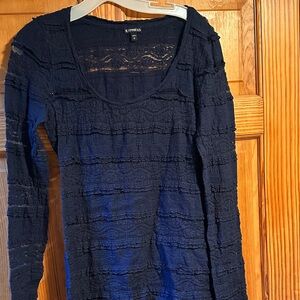 Express Midnight Blue Textured Long Sleeve Top